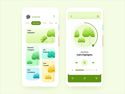 Leafy Mindfulness - A Mobile App Concept green meditation mindfulness minimalistic mobile app mobile app design mobile ui