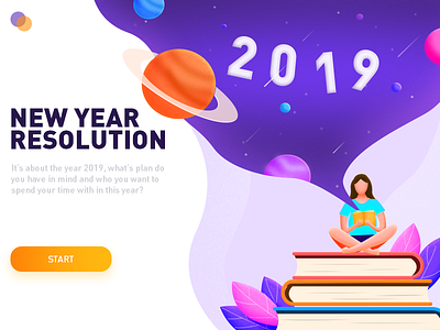 New year's plan 2019 book girl girl character illustration new year planet reading