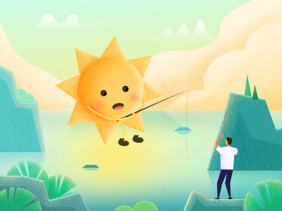 Oops, look who is here? illustration people sun fishing