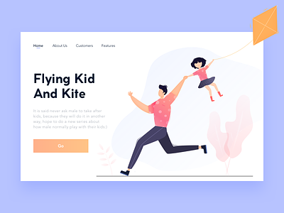 Flying Kid And Kite color design father and daughter flying kite illustration people running ui
