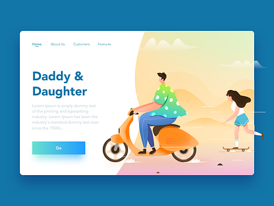 Daddy And Daughter color design father and daughter girl illustration motor people skateboard ui vector