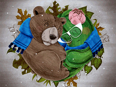 Happy New Year 2018! - by Bear & Cactus 2018 2d animation bear cactus hug illustration love new snow winter year