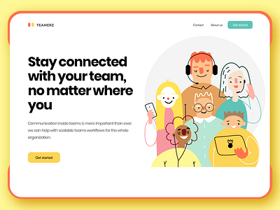 Teamerz landing page animation app art branding buttons clean colors concept design illustrator landing landing design landing page logo minimal page simple typography ui ux