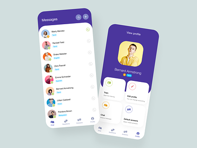 Chat app concept app app design branding chat chat bot colors design icons minimal modern design profile screen text typography ui