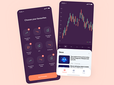 Crypto app bitcoin branding buttons card chart clean colors crypto cryptocoin design favourite filter icons line chart minimal trading trading app ui ux