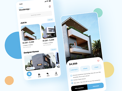 Real estate app android building button colors finder grid home house icons ios minimal modern notification photo real estate screen search tag ui ux