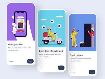 Food delivery - Splash screens app branding clean colors concept delivery delivery app design food illustrations initial screen minimal minimalisam page screens splash splash screens typo typography ui