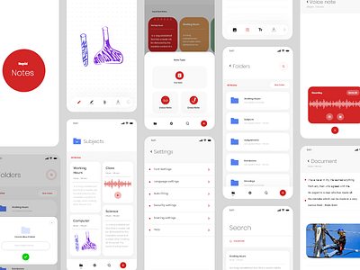 Rapid notes app android app clean concept design draw folder grid ios minimal notes page screen search settings text tools ui ux voice