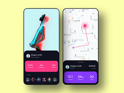 Health app concept app clean color colors count design friends gps health landing page map minimal profile rounded corner screen tracking ui