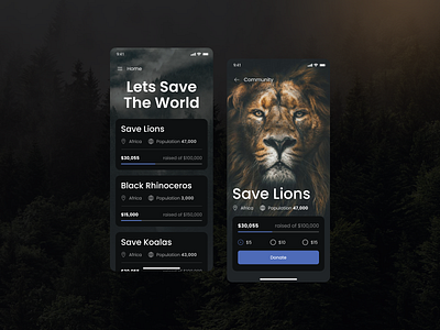 Crowdfunding Campaign animal app application branding card clean crowdfunding dark darkmode design donate graphic design help home homepage interface mobile ui ux