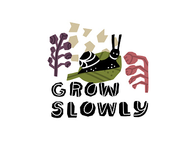 Grow slowly animal cut out flat forest geometric font geometry illustration lettering minimal snail typography vector