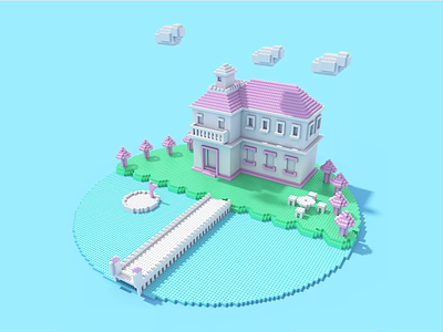 House 3d c4d house icon magicavoxel 插图 粉 设计