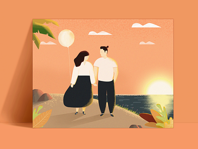 love design illustration lovers sunset walking