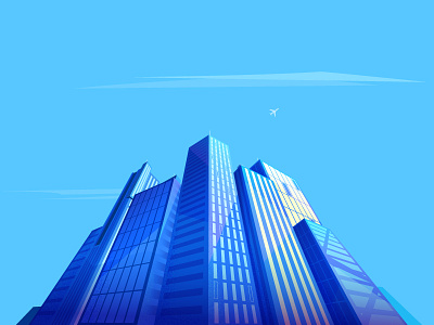 Skyscraper building business design flat illustration lines modern sky skyline