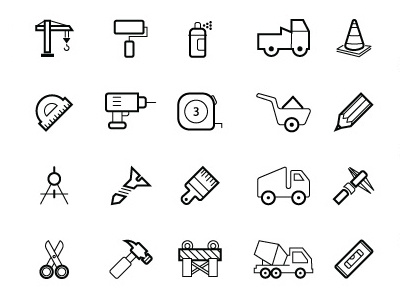 Download 50 Free Vector Construction Icons axe builder crane faucet forwarder hand cart palette knife pin protractor spigot spray truck