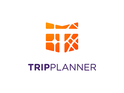 Trip Planner Logo branding concept identity logo map planner. orange purple rounded travel trip