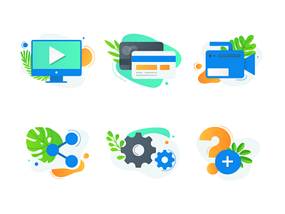 Technology Icon Set card flat icon illustration monitor plant plants settings share technology video