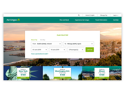 Aer Lingus Above the fold landing page redesign above the fold adobe xd ui web web design