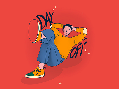 Day off boy character chill colorful day off design drawing illustration relax shoes sleep sneakers vacation work