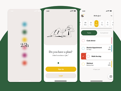 25h - To-Do App account app calendar character check colorful design graphic design hours illustration minimalistic planner product profile to do ui ux