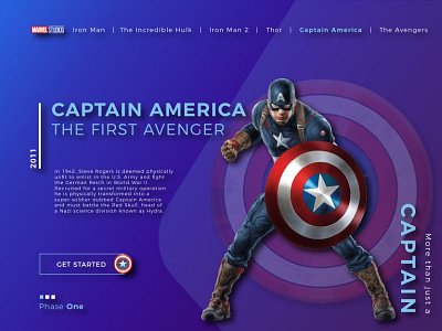 Captain America - The First Avenger | Phase One - Marvel Studios branding captain america character concept design graphic design illustration landing page marvel phaseone studios typography ui uiux uiuxdesign ux vector web web design website
