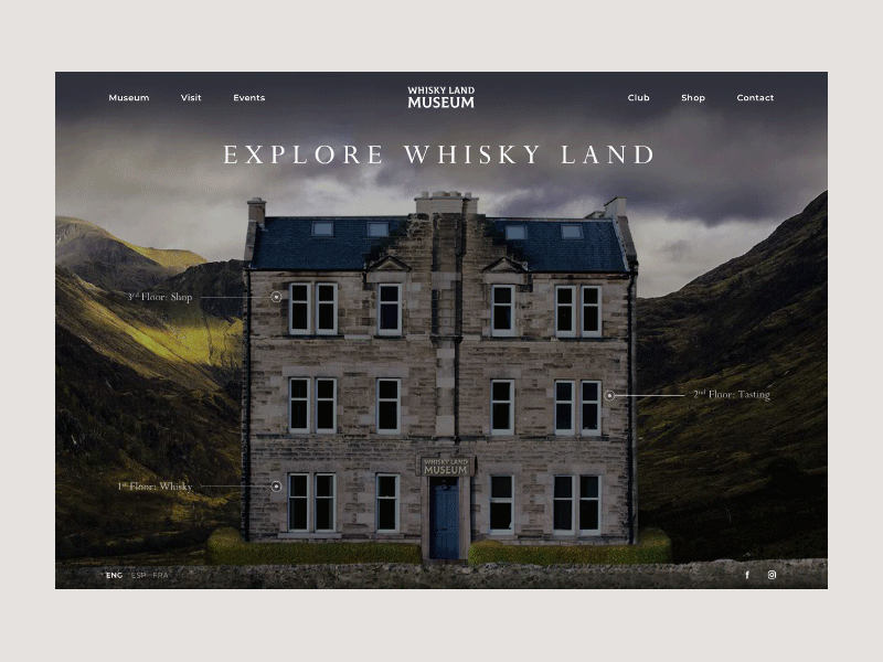 Whisky Land Museum, main page 🥃🤟 animated gif animation art direction bourbon design graphic design illustration movie museum ui ui ux ui design ux ux design web design website design whiskey whisky