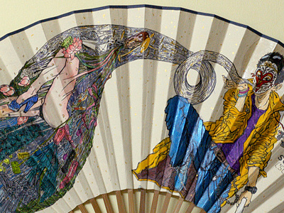 painting on the fan color design illustration ink painting
