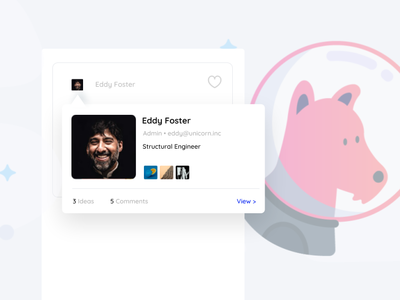 Profile Preview for SaaS Idea Sharing Platform account card hover hover state member membership card people popover preview profile profile card profile design profile image ui user account ux