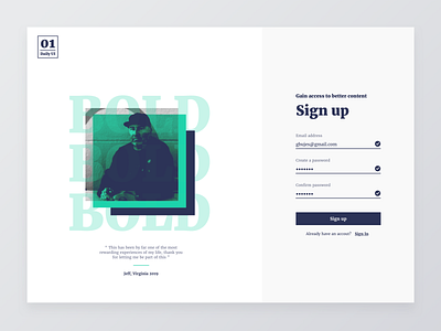 Sign up 001 bold daily daily ui dailyui design desktop forms green minimal minimalist sign up signup ui user interface