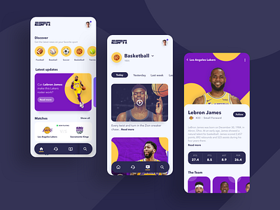 Sports News App app app design application colorful colors design espn minimal minimalism minimalist news feed newsfeed sport sports sports design ui ui design uidesign user interface