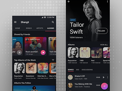 Shangit a music app_01 android app black dark design gradient interface mobile design music profile ui ux