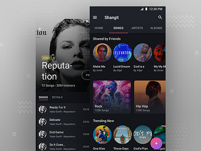 Shangit a music app_02 album android app black dark design interface layouts music screens ui ux