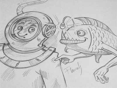 So many fish there in the sea. diver fish pencil sea sketch