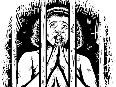 Abusive Body Searches black and white digital expression face human rights illustration person pray prison suffering