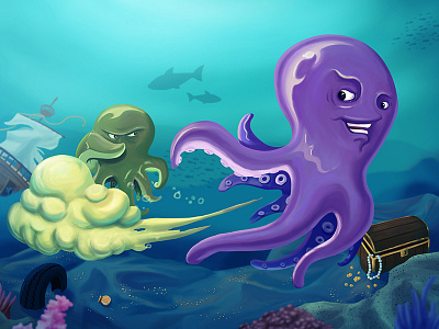Octopus digital fart illustration ocean octopus painting sea