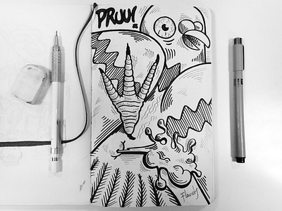 Pruu! bird black and white illustration ink pigeon