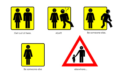 Sign story attention caution family men sign signs wc women