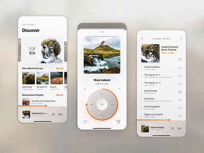 Iceland Player app cover design ios iphone light mobile mobile app music music player orange player skeuomorphic smooth soft ui uiux ux white