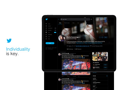 Twitter - Individuality is key behance behance project design desktop feed follow photos profile profile page tweet twitter twitter profile ui uidesign ux uxdesign