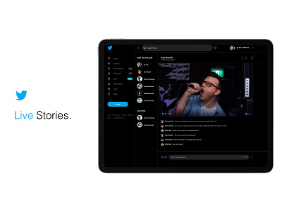Twitter - Live Stories behance behance project chat comments design explore feed live live now live stories periscope stories tweet twitter twitter feed ui uiux ux video videos