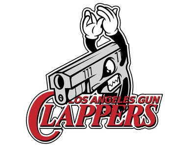 Clappers cartoon character clippers design graphics gun league logo los angeles mascot nba shirt team tee