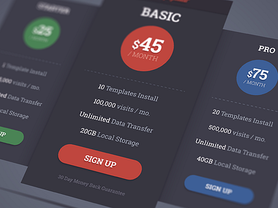 Pricing Table basic button color dark month plan price pricing pro sign table up