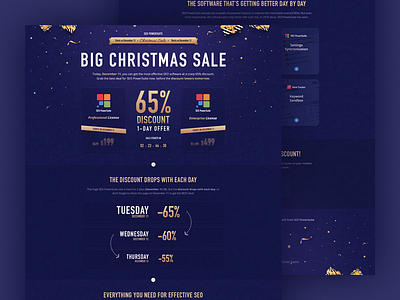 Landing Page Design for SEO PowerSuite Christmas Sale christmas confetti design discount gold landing landing page sale site website