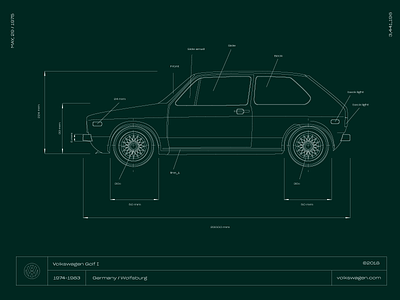Volkswagen Golf I typogaphy linart technical drawing volkswagen golf i cars