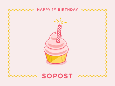 SoPost's 1st Birthday birthday bun cake candle colors cupcake food illustration pink sopost