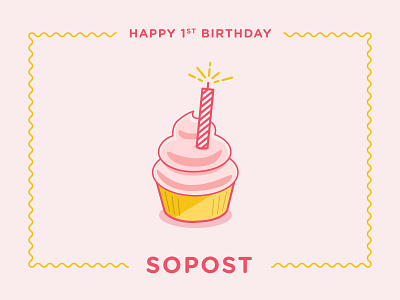 SoPost's 1st Birthday birthday bun cake candle colors cupcake food illustration pink sopost