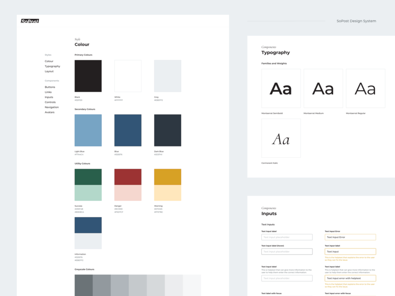 SoPost Design System colour palette component library design system documentation guidelines style guide styleguide typogaphy ui ui kit user interface