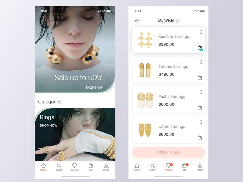 Jewelry Mobile Store Wishlist by Nina Nicheska on Dribbble