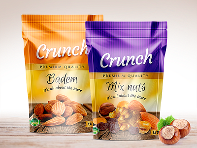 Crunch crunch design flexo label nuts package packaging design pouch