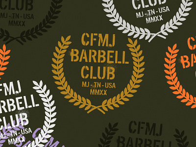 CFMJ Barbell Club barbell crossfit gold laurel olive spray texture weightlifting